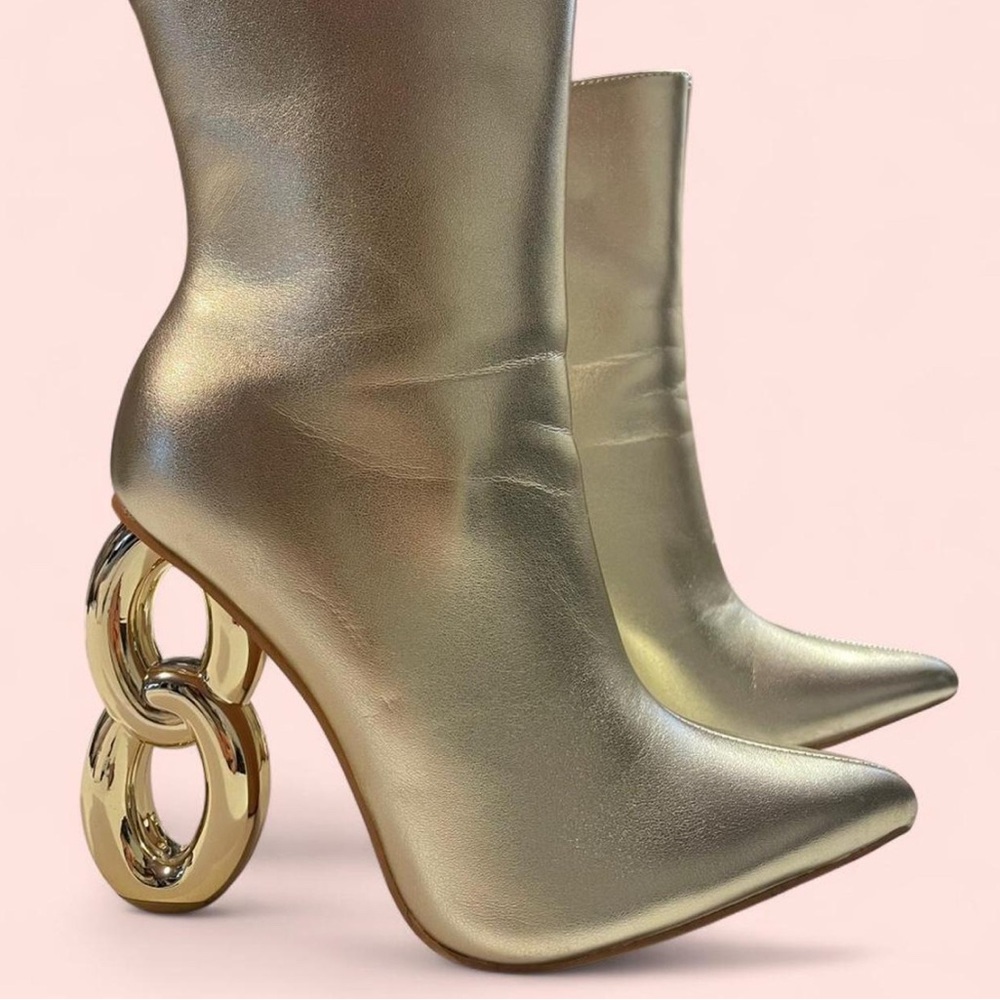 Elegant Gold Ankle Boots with Unique Heel Design